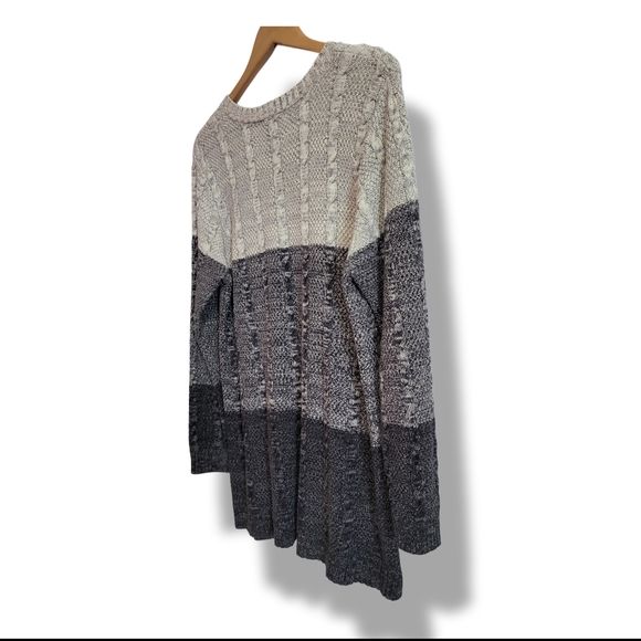 🌿Jeanne Pierre Women's XL Cable Knit Sweater Colorblock Grey Ivory Pockets - Picture 10 of 12